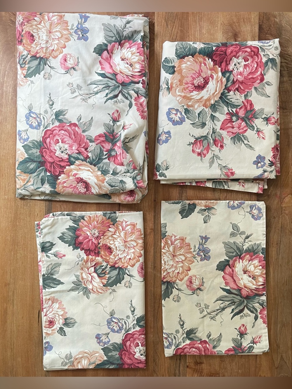Vintage Dan River Queen Percale Floral Sheet Set No Iron USA Made French Country